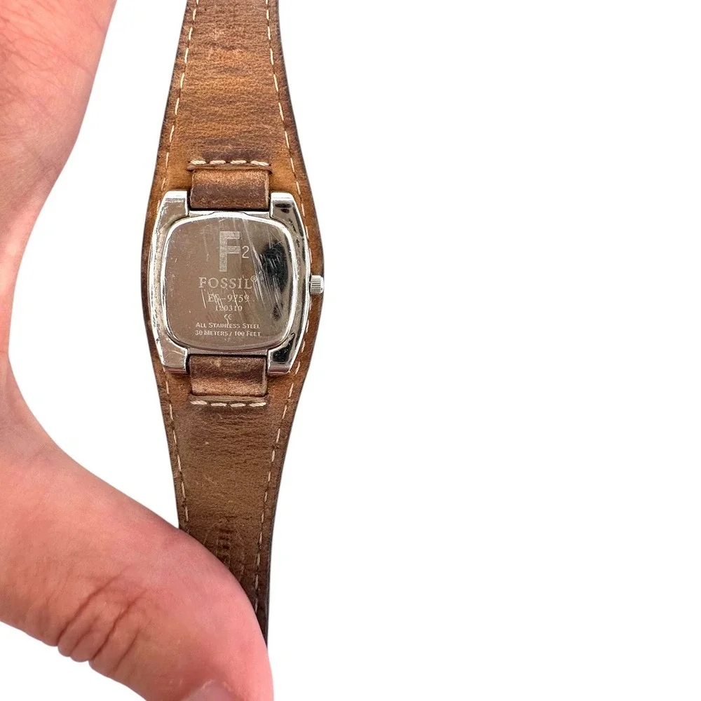 Vintage Fossil Womens Black Patent Leather Cuff Watch Date New Battery